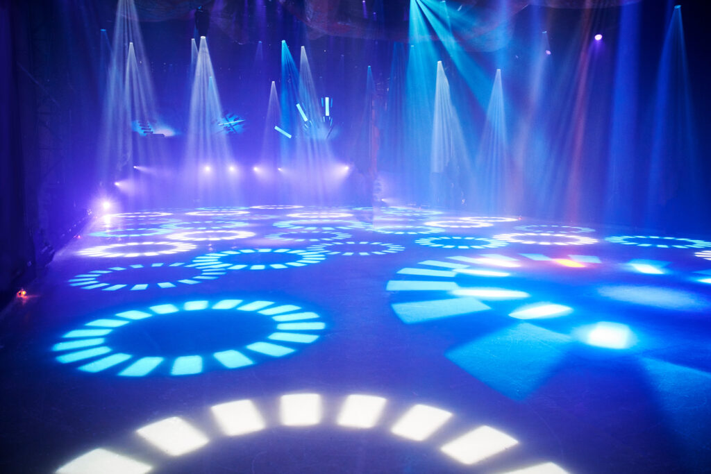 ice floor with stage spotlights for ice dancing.