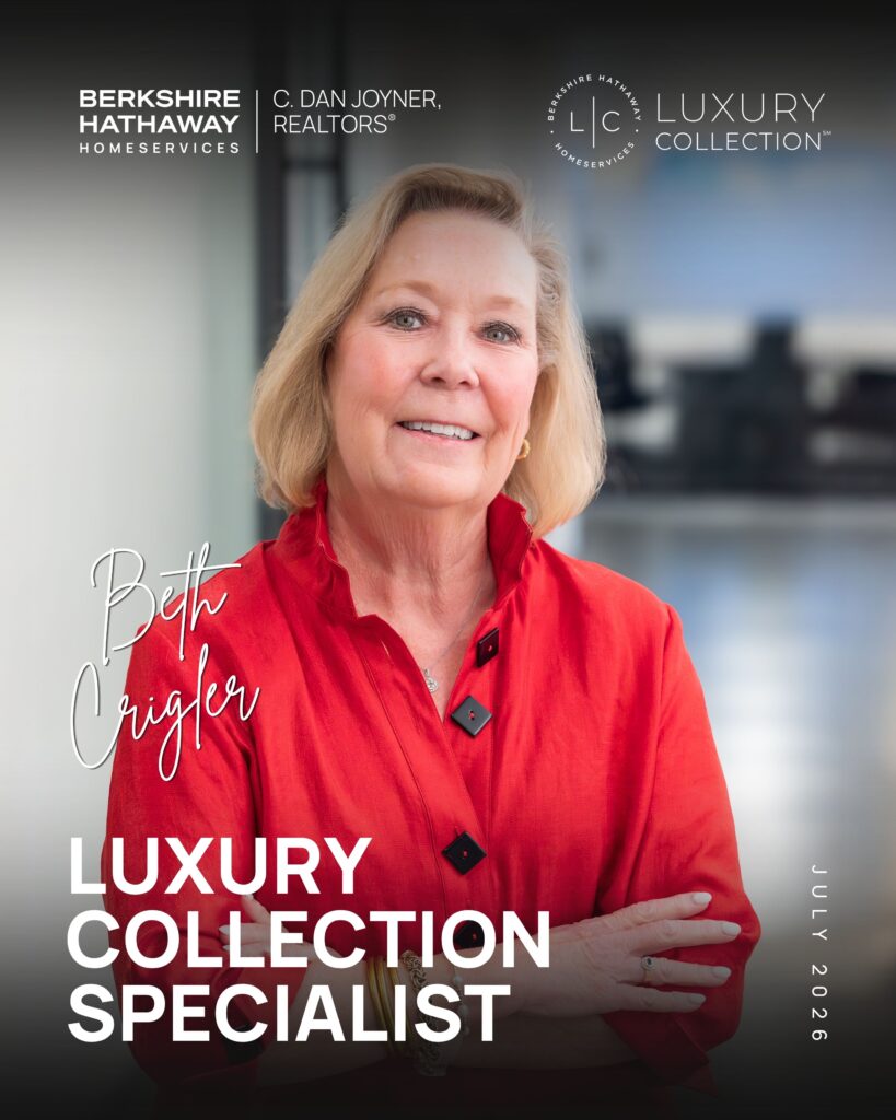 Beth Crigler Luxury Real Estate Specialist July 2026 Announcement Graphic.