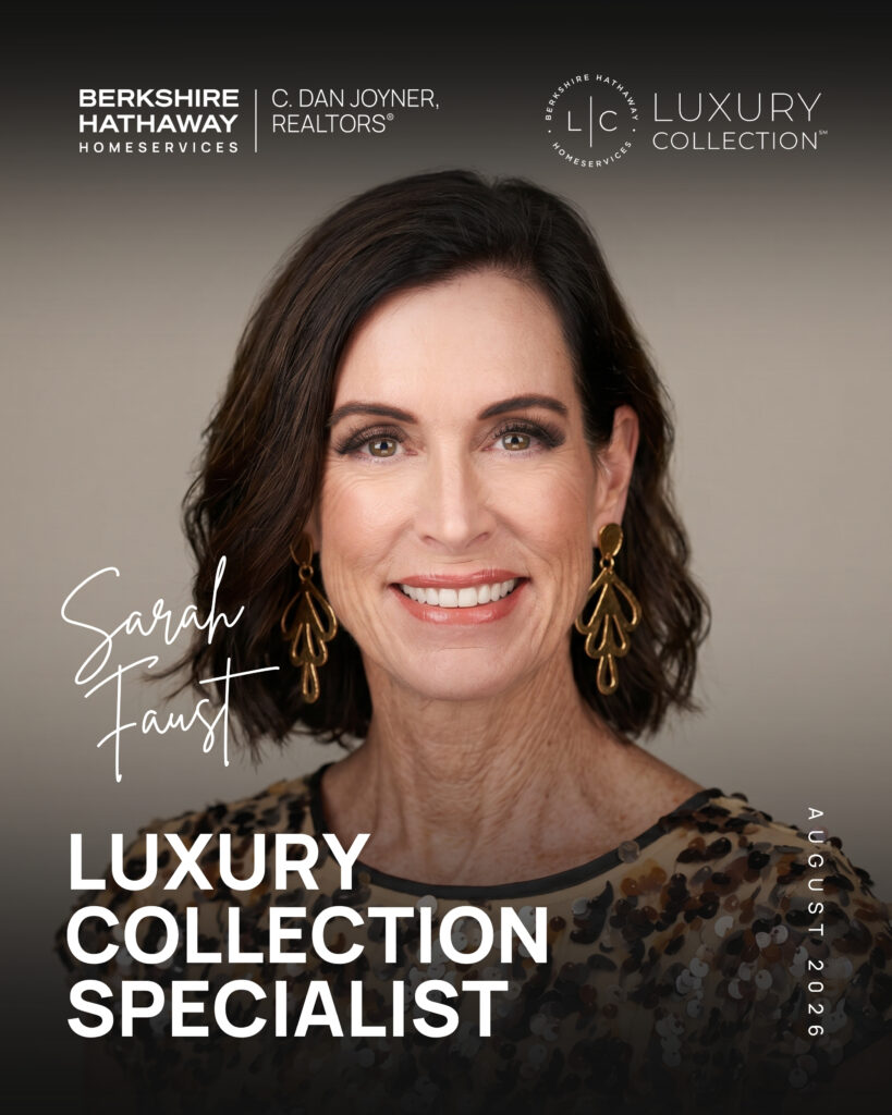 Sarah Faust Luxury Real Estate Specialist August 2026 Announcement Graphic